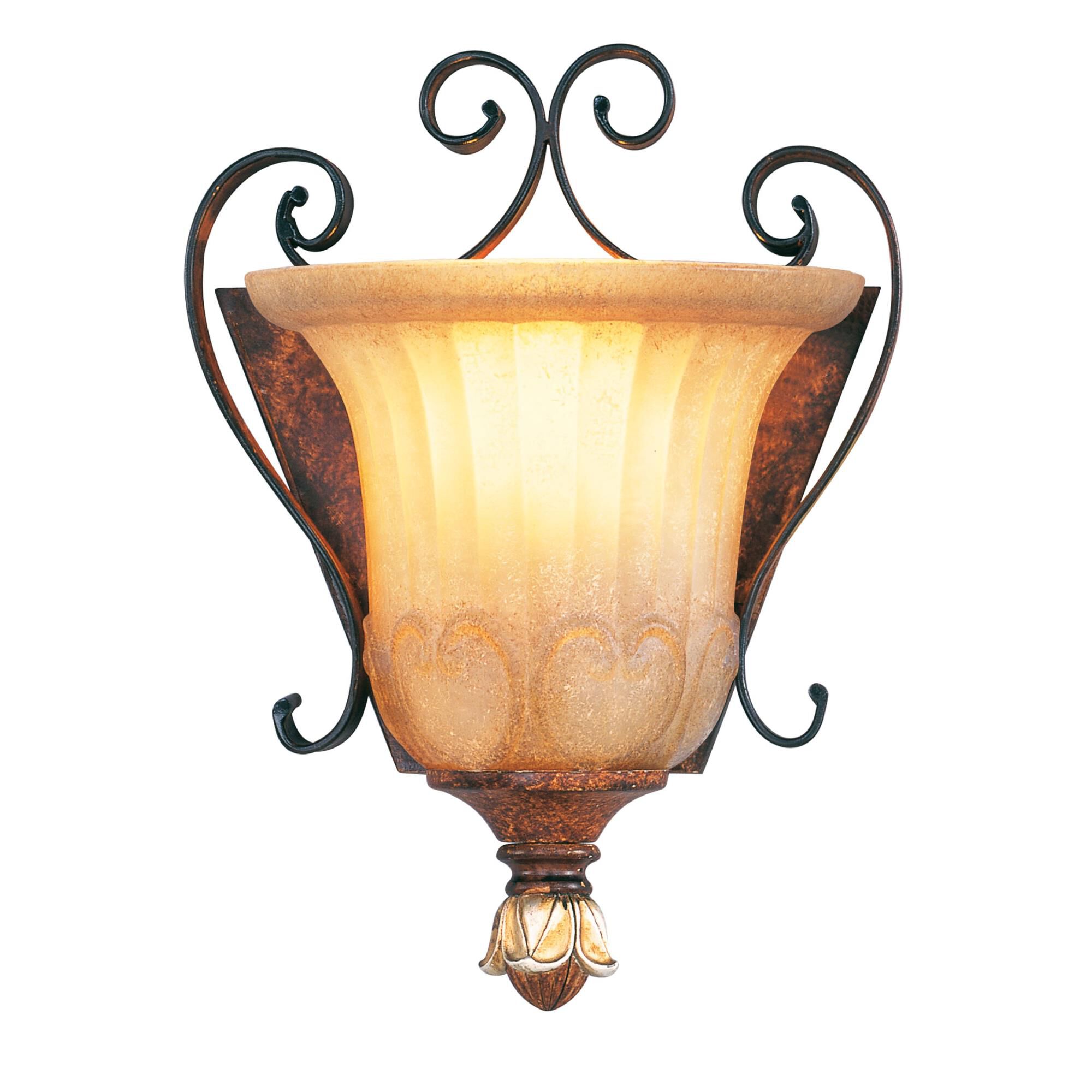 Shown in Verona Bronze-Aged Gold Leaf Accents finish and Rustic Art glass